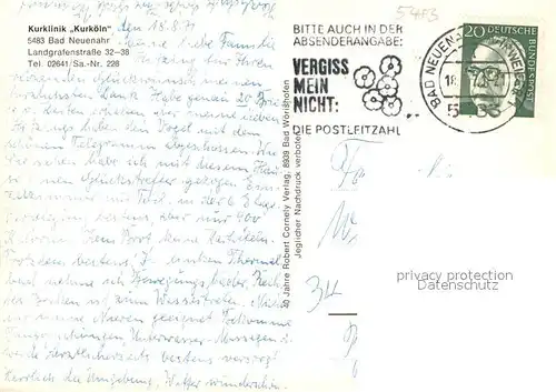 AK / Ansichtskarte Bad_Neuenahr Ahrweiler Kurklinik Kurkoeln Speisesaal Therapiebecken Wassertretanlage Bad_Neuenahr Ahrweiler