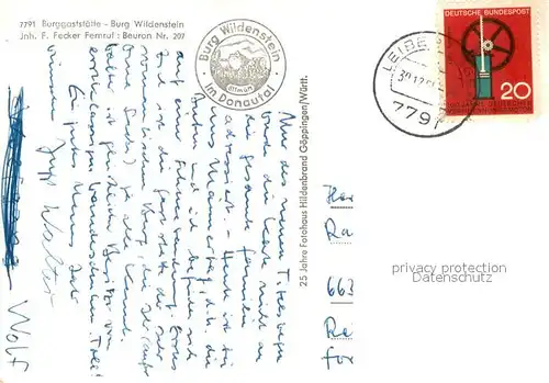 AK / Ansichtskarte Beuron_Donautal Burggaststaette Burg Wildenstein Fliegeraufnahme Beuron Donautal