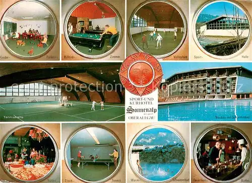 AK / Ansichtskarte Sonthofen_Oberallgaeu Sport und Kurhotel Sonnenalp Kinderparadies Billard Volleyball Tennishalle Schwimmbad Buffet Tischtennis Warmbad Sonthofen Oberallgaeu