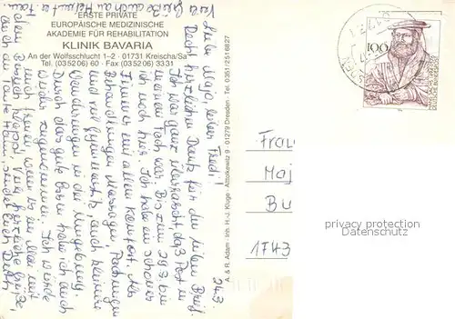 AK / Ansichtskarte Kreischa Klinik Bavaria Rehazentrum Fliegeraufnahme Kreischa