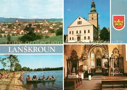 AK / Ansichtskarte Lanskroun_CZ Celkovy pohled Radnice Koupaliste Interier kostela sv Vaclava 