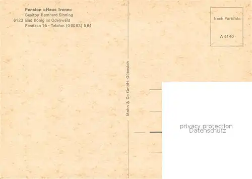 AK / Ansichtskarte Bad_Koenig_Odenwald Pension Haus Irene Bad_Koenig_Odenwald