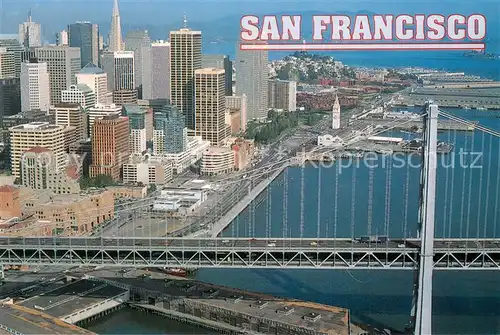 AK / Ansichtskarte San_Francisco_California Bay Bridge Financial District North Beach with Coit Tower Air view 