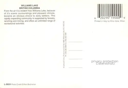 AK / Ansichtskarte Williams_Lake_Canada Aerial view 