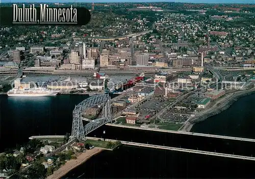 AK / Ansichtskarte Duluth_Minnesota Aerial view Lift Bridge Steamer William Irvin and Vista Fleet Excursions 