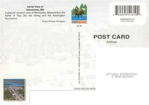 AK / Ansichtskarte Alexandria_Minnesota Aerial view Alexandria_Minnesota