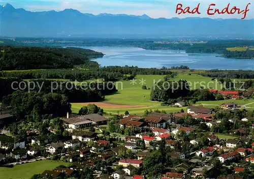 AK / Ansichtskarte Bad_Endorf Fliegeraufnahme mit Simssee Jod Thermalbad und Chiemgauer Bergen Bad_Endorf