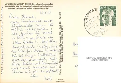 AK / Ansichtskarte Amrum Fliegeraufnahme Badestrand m. Foehr u. Sylt Amrum