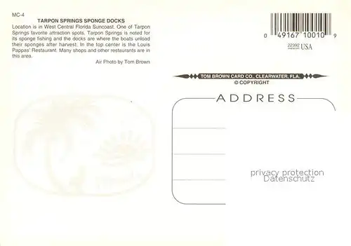 AK / Ansichtskarte Tarpon_Springs_Florida Fliegeraufnahme Sponge Docks  