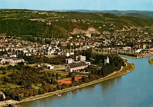 AK / Ansichtskarte Lahnstein Fliegeraufnahme Lahnmuendung m. Burg Lahneck Lahnstein