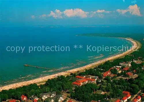 AK / Ansichtskarte Boltenhagen_Ostseebad Fliegeraufnahme Ortskern m. Sandstrand u. Seebruecke Boltenhagen_Ostseebad