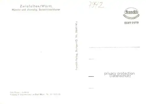 AK / Ansichtskarte Zwiefalten_Wuerttemberg Fliegeraufnahme Muenster u. ehem. Benediktinerkloster Zwiefalten Wuerttemberg
