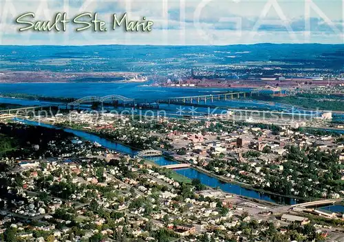 AK / Ansichtskarte Sault_Ste._Marie Fliegeraufnahme Michigan Soo Locks International Bridge to Canada Sault_Ste._Marie