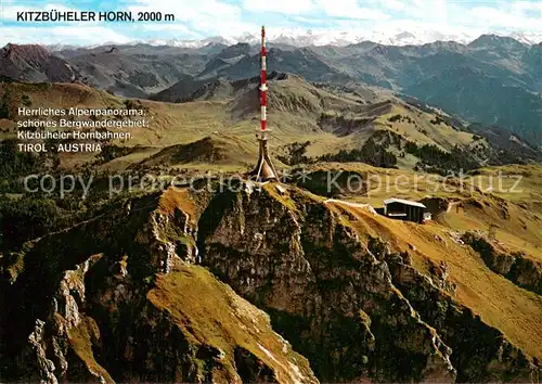 AK / Ansichtskarte Kitzbueheler_Horn_Tirol Gipfelhaus Restaurant Motiv mit Zentralalpen Sendemast Fliegeraufnahme 