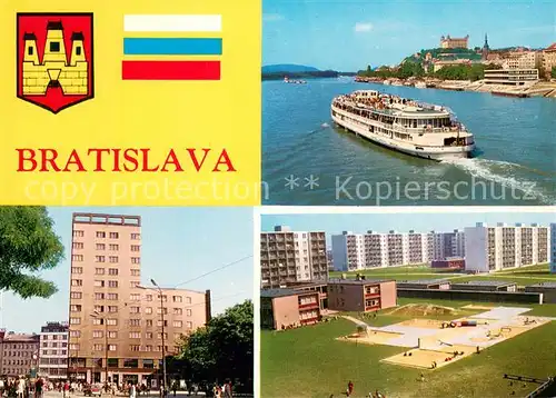 AK / Ansichtskarte Bratislava_Pressburg_Pozsony Teilansichten Faehre Fliegeraufnahme 