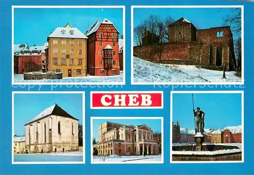 AK / Ansichtskarte Cheb_Eger Spalicek Hrad opevneni s Cernou vezi Kostel Divadlo Namesti Krale Jiriho z Podebrad 