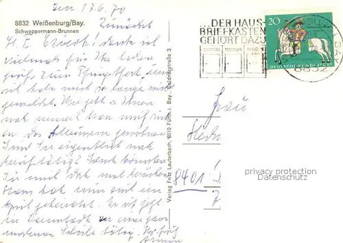 AK / Ansichtskarte Weissenburg__Bayern Schweppermann Brunnen 