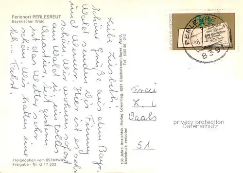 AK / Ansichtskarte Perlesreut Fliegeraufnahme Gesamtansicht im Bayerischen Wald Perlesreut