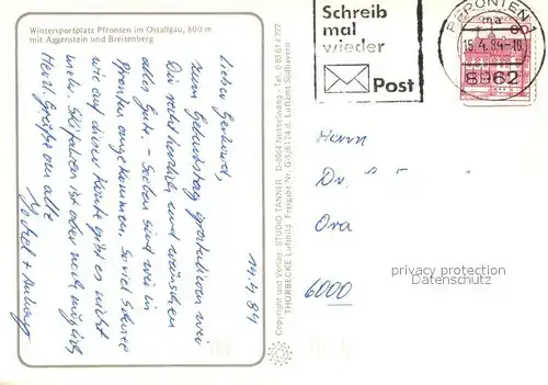 AK / Ansichtskarte Pfronten Gesamtansicht im Schnee m. Aggenstein u. Breitenberg Pfronten