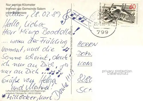 AK / Ansichtskarte Salem_Baden Fliegeraufnahme mit Bodensee Salem_Baden