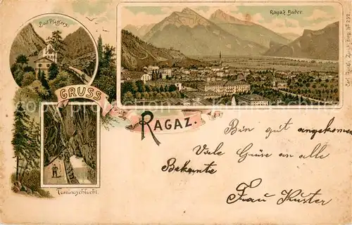 AK / Ansichtskarte Ragaz_Bad_SG Teilansicht m. Bad Pfaeffers u. Tarninaschlucht 