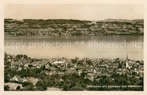 AK / Ansichtskarte Waedenswil_Waedensweil_ZH Gesamtansicht m. Zuerichsee u. Maennedorf 