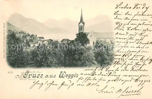 AK / Ansichtskarte Weggis_Vierwaldstaettersee Teilansicht m. Kirchturm Weggis_Vierwaldstaettersee