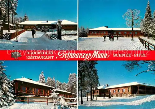 AK / Ansichtskarte Pruem_Eifel Blockhaus Restaurant Schwarzer Mann Schnee Eifel Pruem_Eifel