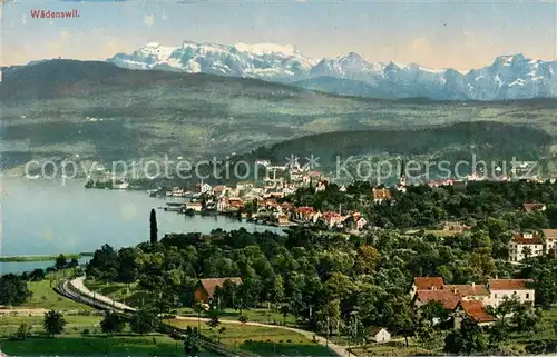 AK / Ansichtskarte Waedenswil_Waedensweil_ZH Gesamtansicht m. Seeblick u. Bergpanorama 