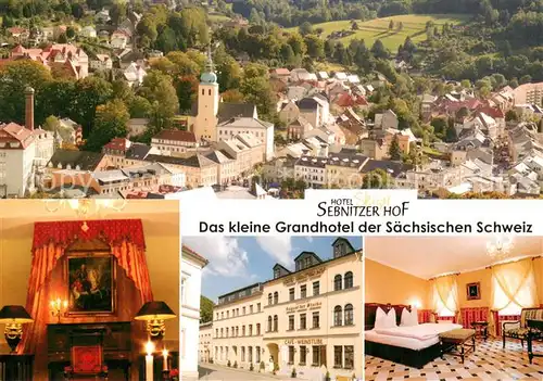 AK / Ansichtskarte Sebnitz Panorama Das kleine Grandhotel der Saechsischen Schweiz Cafe Weinstube Zimmer Sebnitz