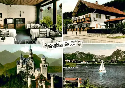 AK / Ansichtskarte Hopfen_See Haus Hubertus Gastraum Schloss Neuschwanstein Seepartie Hopfen_See