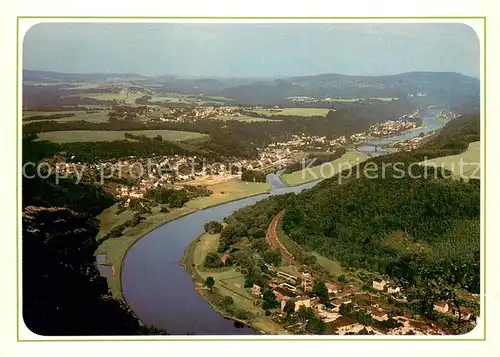 AK / Ansichtskarte Saechsische_Schweiz Blick vom Lilienstein auf Bad Schandau und Elbe Saechsische Schweiz