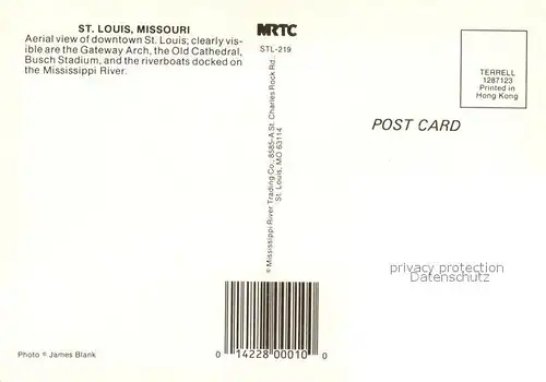 AK / Ansichtskarte St_Louis_Missouri Aerial view The Gateway Arch the Old Cathedral Busch Stadium and the riverboats docked on the Mississippi River St_Louis_Missouri