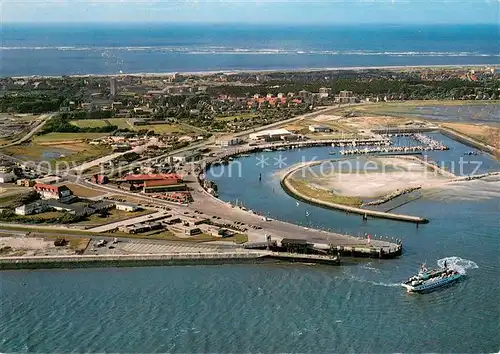 AK / Ansichtskarte Norderney_Nordseebad Hafen mit Erholungsheim Norderoog Fliegeraufnahme Norderney_Nordseebad