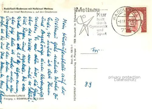 AK / Ansichtskarte Radolfzell_Bodensee Fliegeraufnahme mit Halbinsel Mettnau Insel Reichenau und Gnadensee  Radolfzell Bodensee