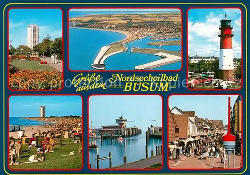 AK / Ansichtskarte Buesum_Nordseebad Park Fliegeraufnahme Leuchtturm Strand Hafen Ortspartie Buesum_Nordseebad