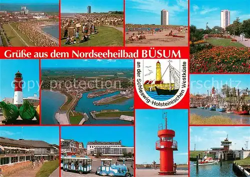 AK / Ansichtskarte Buesum_Nordseebad Strand Panorama Park Leuchtturm Fliegeraufnahme Hafen Baehnle  Buesum_Nordseebad