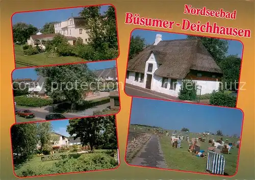 AK / Ansichtskarte Deichhausen_Buesum Nordseebad Park Reetdachhaus Strandpartie 