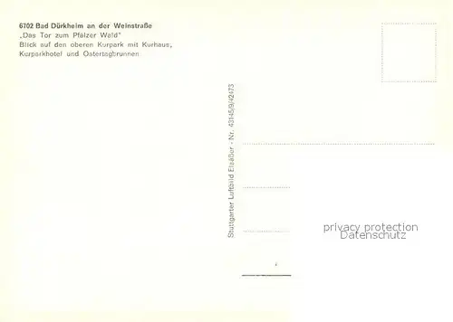 AK / Ansichtskarte Bad_Duerkheim Oberer Kurpark mit Kurhaus Kurparkhotel und Ostertagbrunnen Fliegeraufnahme Bad_Duerkheim