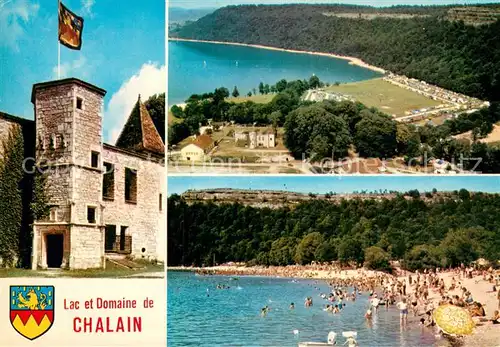 AK / Ansichtskarte Lac_de_Chalain Le Chateau Le Lac vu du Belvedere La plage 