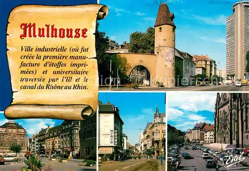 AK / Ansichtskarte Mulhouse_Muehlhausen La tour du Bollwerk La place de la Reunion La rue du Sauvage Le portail de leglise Saint Etienne Mulhouse Muehlhausen