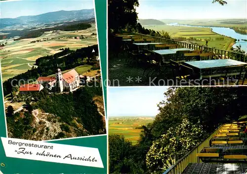 AK / Ansichtskarte Bogenberg_Niederbayern Bergrestaurant Zur schoenen Aussicht Terrasse Bogenberg Niederbayern