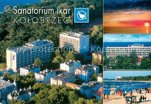AK / Ansichtskarte Kolobrzeg_Kolberg_Ostseebad Sanatorium Ikar Fliegeraufnahme Sonnenuntergang Strand 