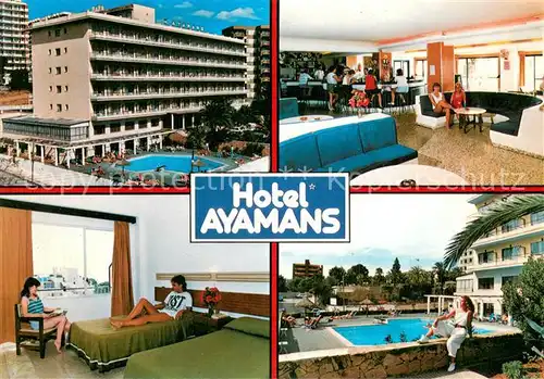 AK / Ansichtskarte Cala_Mayor Hotel Ayamans Gastraum Bar Zimmer Pool Cala_Mayor