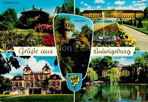 AK / Ansichtskarte Ludwigsburg__Wuerttemberg Weinberghaeusle Schloss Emichsburg Schloss Favorite Schloss Monrepos 