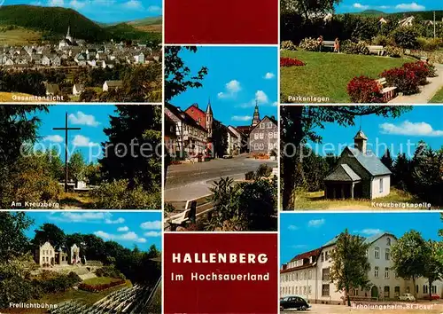 AK / Ansichtskarte Hallenberg Panorama Am Kreuzberg Freilichtbuehne Parkanlagen Kreuzbergkapelle Erholungsheim St Josef Hallenberg