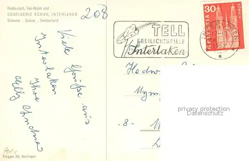 AK / Ansichtskarte Interlaken_BE Restaurant Confiserie Schuh Interlaken_BE