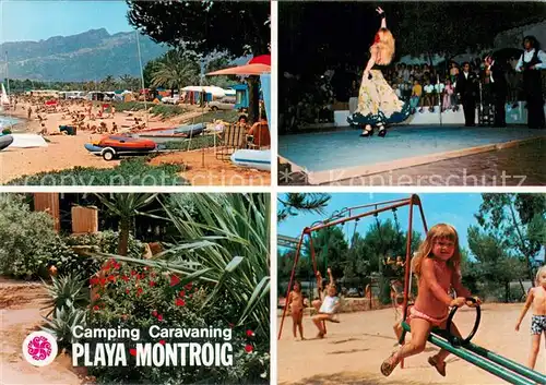 AK / Ansichtskarte Tarragona_ES Camping Caravaning Playa Montroig Strand Taenzerin Spielplatz 