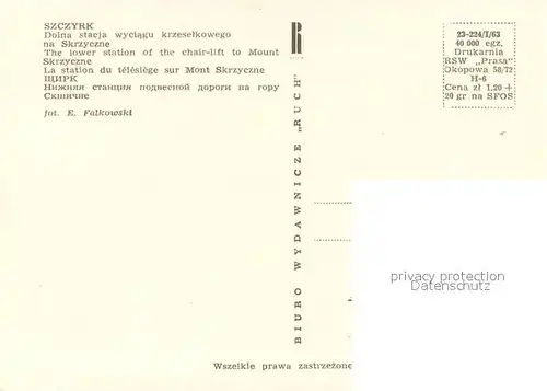 AK / Ansichtskarte Szczyrk Dolna stacja wyciagu krzeselkowego na Skrzyczne Szczyrk