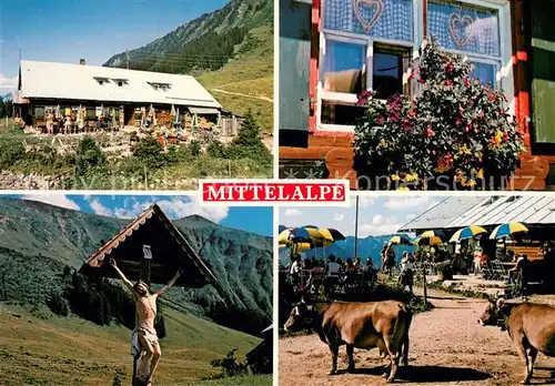 AK / Ansichtskarte Riezlern_Kleinwalsertal_Vorarlberg Mittelalpe Huettenwirt Hilbrand Wegekreuz Terrasse  Riezlern_Kleinwalsertal